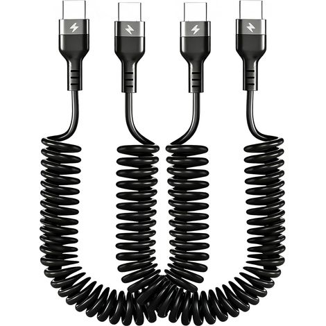 2er-Pack spiralförmige USB-C-zu-USB-C-Kabel, 60 W 3 A Schnellladefunktion, einziehbar, kompatibel mit Android Auto für Samsung, Galaxy, Xiaomi und iPhone 16/15/Huawei, 1 m