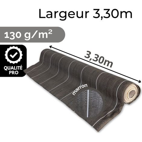 Toile de paillage anti mauvaises herbes Longueur 10m Largeur 3,3m Coloris Marron 130gr m2 Grande Largeur ZENLYS (1/5)