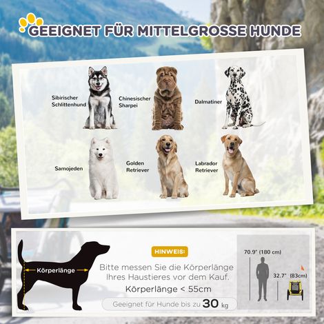 Remorque canine avec fenêtre grillagée, bâche escamotable, attache universelle, cadre en acier, couleur jaune, dimensions 140 x 71 x 83 cm (1/4)