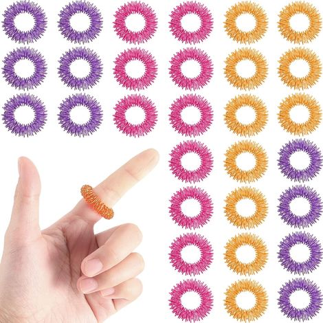 30 Pieces Acupressure Rings Spiky Sensory Rings for Fingers Stress Relief Fidget Sensory Massager for Teens Adults (Pink, Orange, Purple) (1/5)