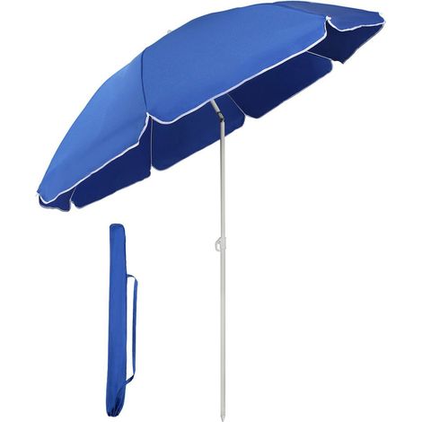 Sekey 160 cm Sonnenschirm Strandschirm mit Schutzhülle für Balkon Garten & Terrasse Neigungswinkel und Höhe verstellbar, Rund Sonnenschutz UV20+, Blau (1/5)