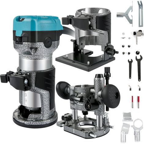 Défonceuse Électrique 710 W Affleureuse à Bois avec 3 Bases Fixe Inclinable Plongeante, 13000-33000 tr/min Outil Menuiserie de Routeur Mèches 6 mm+8 mm pour Rainurage Formage Sculpture du Bois (1/5)