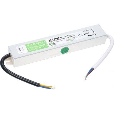 Pilote LED étanche IP67 interrupteur transformateur d'alimentation adaptateur AC 90 V-250 V vers DC 12 V 20 W sortie basse tension pour bande lumineuse extérieure, panneau lumineux. (1/5)