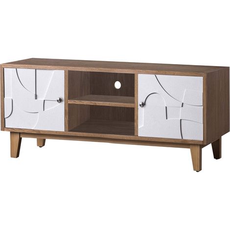 Meuble TV 2 portes 2 niches 140x40x55cm en bois de pin - MIROA