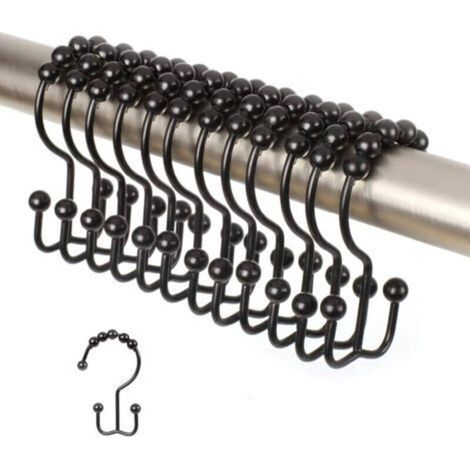 Crochets de rideau de douche double face – Lot de 12 pièces en fer noir antirouille, idéaux pour rideaux et doublures (1/5)