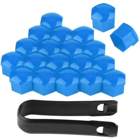 Lot de 20 cache-écrous de roue de voiture 19 mm, protection extérieure (bleu) (1/4)