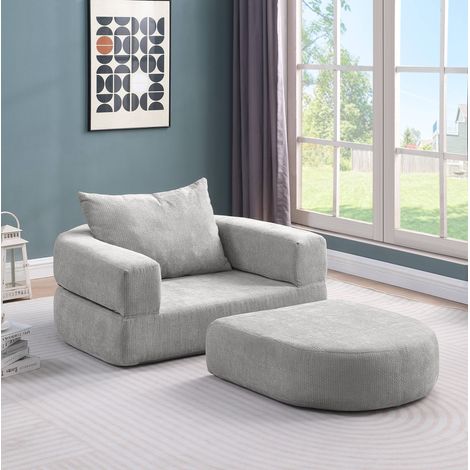 Canapé modular seccional de chenilla gris claro, reversible y de estilo minimalista (1/5)