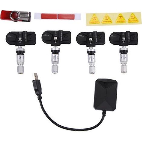 Sistema de monitoreo de presión de neumáticos (TPMS) para Android, USB, con pantalla de navegación y alarma de seguridad inalámbrica. (1/5)
