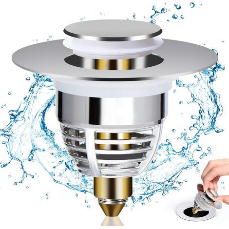 Bonde Lavabo Universel, Bouchon de Lavabo Pop-Up avec 2 Joints pour Baignoire, Cuisine, lavabo (Orifice de vidange 34-42mm) (1/5)