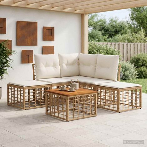 Salon de jardin modulable 6 pièces en poly rotin, blanc naturel et crème - PANGIVO (1/5)