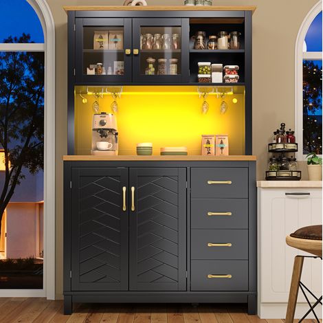 MEUBLIV buffet haut 105,5 x 40 x 180 cm noir – LED, 4 portes, sans matelas (1/5)