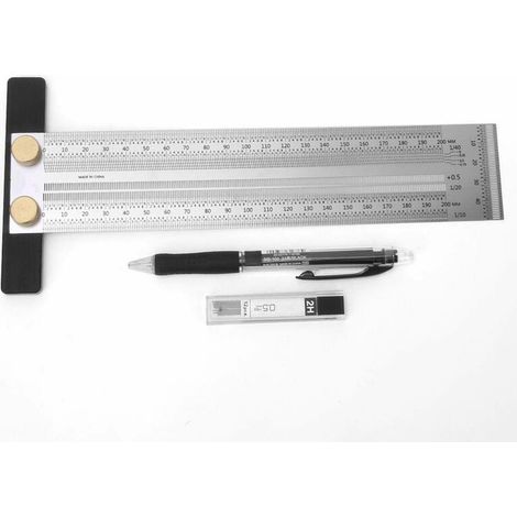 Règle de traçage en acier inoxydable, type T, règle de marquage, règle de précision Outil de mesure de charpentier pour le positionnement et le marquage de mortaises de menuiserie(200mm (1/5)