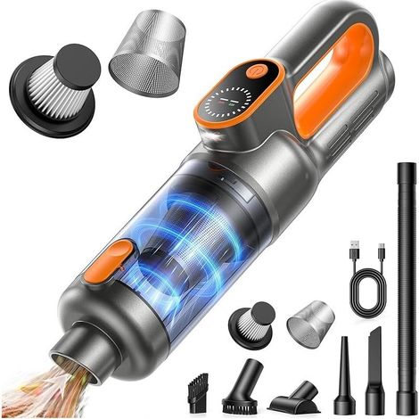 Aspirateur à main, 45 000 Pa, aspirateur de voiture 4 en 1, sans fil, puissant avec suceur plat pour animaux de compagnie, portable, léger, 504 g, lumière LED, aspirateur à main sans fil pour (1/4)