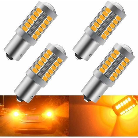 Rotations-4er-Packung bernsteinfarbene 1156 BAU15S PY21W 5630 33SMD LED-Autolampen, 900 lm, superhelle Blinkerlampen für vorne und hinten, 12–30 V, 3,6 W (1/4)