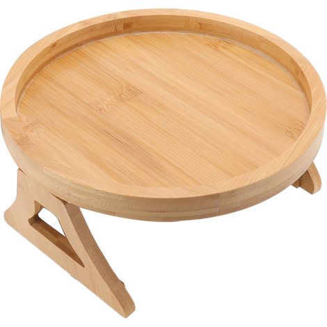 Plateau pour canapé en bambou texture bois, table d'accoudoir clip-on pour café, thé et snacks.