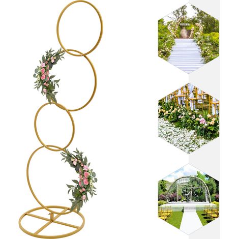 1.63m Support de fond rond en forme d'arceau pour mariage, arceau floral amovible à 4 niveaux en métal doré (1/5)