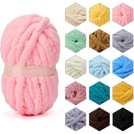 ERLYEEN Gros fil chenille super volumineux, doux, épais et lavable en polyester pour bras, couverture, coussin, lit, canapé, décoration d'intérieur - Rose clair - 0,5 kg (1/5)