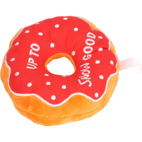 Donutförmiges Plüschtier für Haustiere, bissfest, Weihnachtsmuster, quietschendes Spielzeug für Hunde, Welpen und Katzen, mit roten Punkten (1/5)