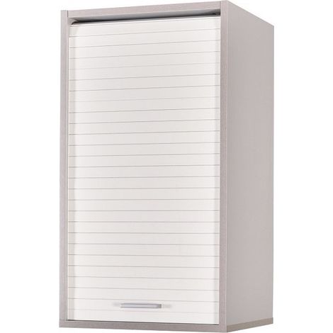 Les Tendances – Meuble haut de cuisine gris avec rideau blanc – Dimensions L 40 x H 72 x P 35 cm – 2 tablettes réglables – Éco-conçu en France (1/4)