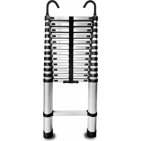 Échelle télescopique pliante en aluminium 11 marches avec butées et avec crochets - longueur 3,2 m (1/5)