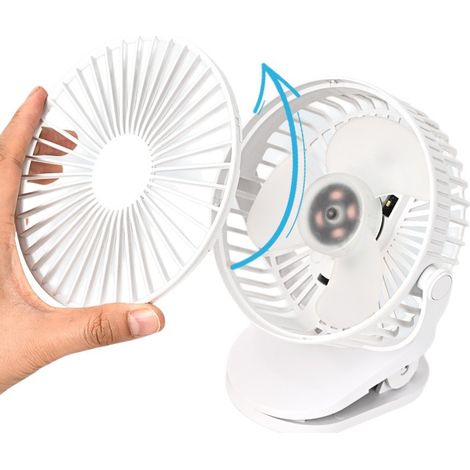 Ventilateur USB portable, mini ventilateur, ventilateur de bureau, ventilateur à pince, ventilateur rechargeable USB avec veilleuse, ventilateur à 5 vitesses (1/5)