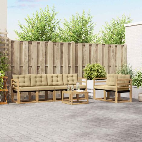 vidaXL Outdoor-Sofagarnitur mit Kissen 7 pcs Weiß und Beige (1/5)
