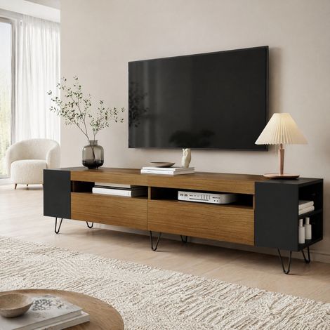 Mueble TV 145x30x51 cm blanco alto brillo con LED y 6 puertas (1/5)
