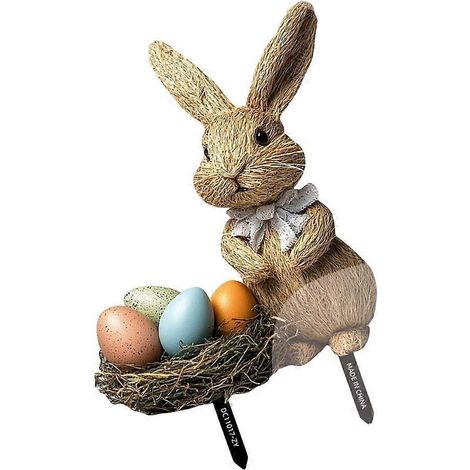 Panneau de jardin coloré avec lapin et œufs pour les fêtes et accessoires de pelouse extérieure (1/5)