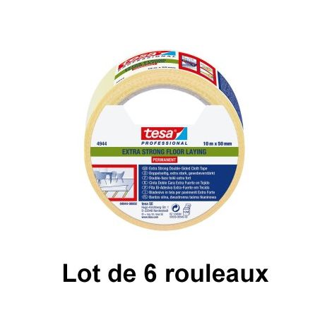 Adhésif double face, sol et multi-usages, extra-fort permanent, 50 mm x 10 m - tesa® 04944 - Lot de 6 rouleaux