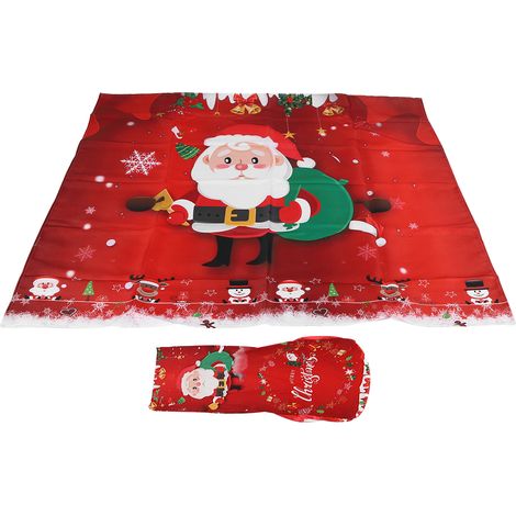 Ensemble nappe et housses de chaises de Noël pour la maison, la cuisine et la salle à manger, décoration festive, Père Noël rouge, 140 x 180 cm (1/5)