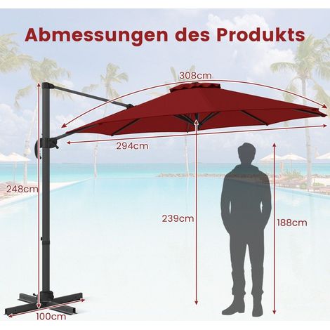 300 cm outdoor sonnenschirm verstellbare neigung 360 drehung