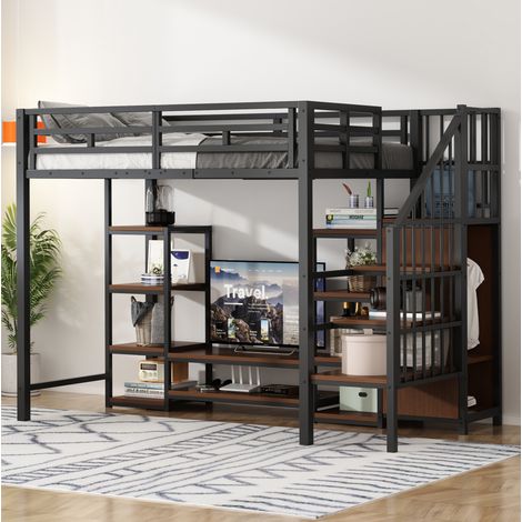 letto struttura 90x200 salvaspazio con presa nero HAVRYA (1/5)