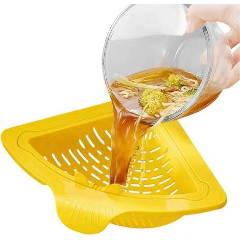 Crépine d'angle magnétique pour évier, panier récupérateur déchets alimentaires, filtre anti-obstruction pliable fixation sur bord jaune (1/5)