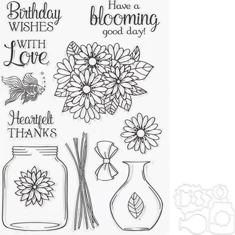 Tampon transparent fleur vase sceau avec matrice de découpe DIY pour albums scrapbooking collections artisanales (1/5)