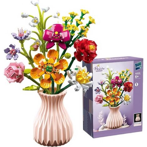 Zuanma 109-1, set creativo de bloques para construir ramos de flores + jarrón (1/5)