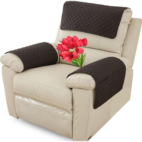 Funda para reposacabezas de muebles, funda para reposabrazos, funda protectora para reposacabezas de sofá de 1 plaza con reposabrazos y sillón reclinable (color: negro, tamaño: 3 piezas (2 bolsillos))