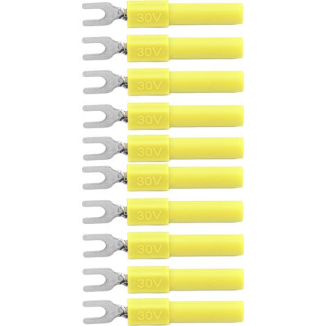 Lot de 10 cosses à fourche de 4 mm, type U, serties pour multimètre de test (jaune) (1/5)