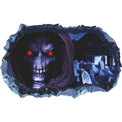 mur Cass Cimetire Crne Yeux Rouges Halloween Chambre  Coucher Entre Dcoration Intrieure Stickers Muraux Autocollants (1/5)