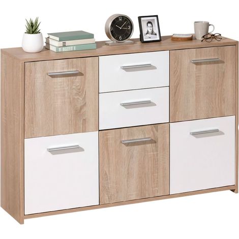 Mobile soggiorno buffet elvezia 115x30x77h finitura rovere e bianco laccato - Inter Link