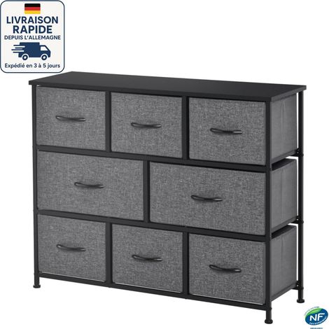 Commode avec 8Tiroirs en Tissu, Meuble de Rangement à 3 Niveaux, avec Poignées en Métal, Style Industriel - Gris et noir (1/5)