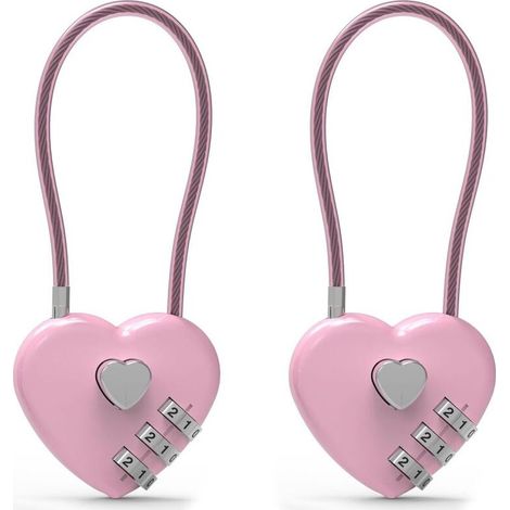 Cadenas à câble codé, 2 pièces – Cadenas numérique – Alliage de zinc – Rose – (1/5)