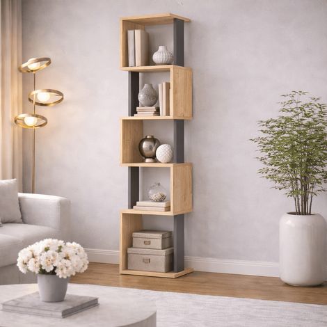 Bücherregal 5 Zick-Zack-Fächer Eiche Anthrazit Melamin Piri