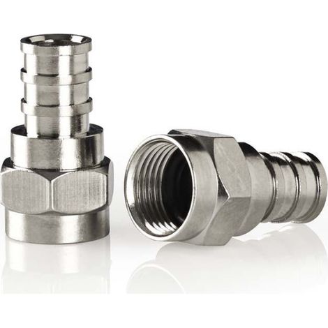 Connecteur F Droit Mâle Nickelé 75 Ohm Sertissage Diamètre d'entrée du câble : 5.5 mm Cuivre Argent 2 pcs. Carton avec fenêtre (1/3)