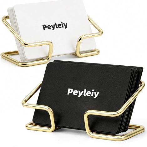 Lot de 2 porte-cartes de visite en métal doré pour bureau, présentoir à structure filaire ouverte (1/5)