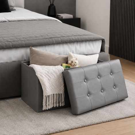 belviona Sitztruhe mit Stauraum, faltbare Sitzbank aus Kunstleder für Wohnzimmer, Flur oder Schlafzimmer, 80 l Volumen, 76x38x38 cm, grau (1/5)