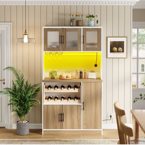 MEUBLIV Armoire de cuisine 100x40x180 cm blanc et naturel – LED, prise, grand rangement (1/5)