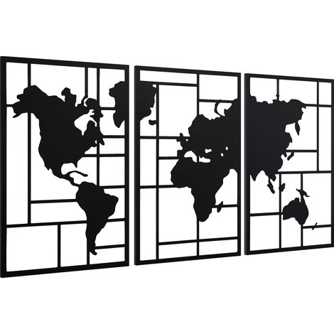 Set aus 3 modernen Wanddekorationen aus Metall, abstrakte geometrische Skulpturen, 50 x 80 cm, schwarz