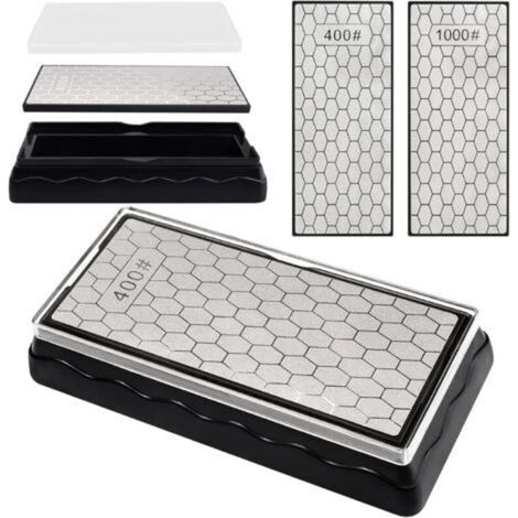 Csparkv – Pierre à aiguiser diamant double face 185x92x40mm – Grain 400/1000 pour affûtage précis – Base antidérapante pour sécurité