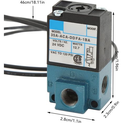 Électrovanne simple 1/8in 24V DC forte puissance 35A ACA DDFA 1BA compatible machine de marquage (1/5)