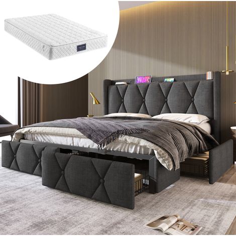 Bett Doppelbett mit Stauraum 140x200 Leinen Grau OKMYHOME (1/5)